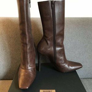 YEEZY Season 7 brown leather square toe heel boots